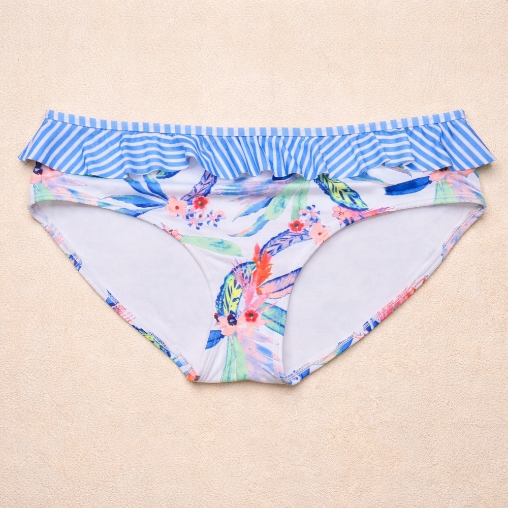 Oasis Swim Bottom 2X Floral Print Ruffle Waistband Plus Size Beach Swimwear